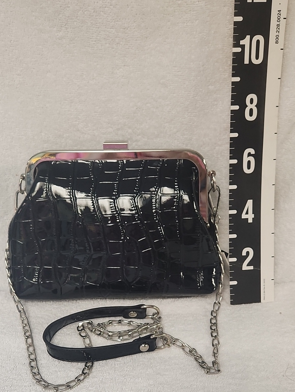 Croc-Embossed Black Frame Wristlet with Chain Strap